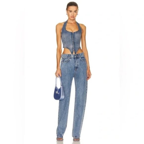 Miaou Denim Halter Top Denim Vest Miaou Dani Halter Crop Top Corset - Picture 8 of 11